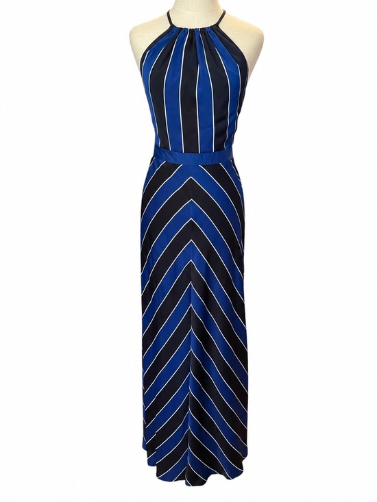 Guess Dresses & Skirts - Guess Y2K Halter Maxi Dress Blue Black Chevron Lace Up Back Size 6